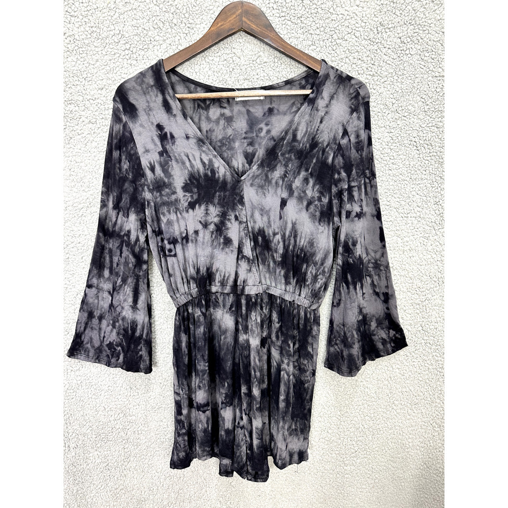 Ginger G black Romper Womens Large Black‎ Tie Dye Flare Sleeve Boho Hippie Beach